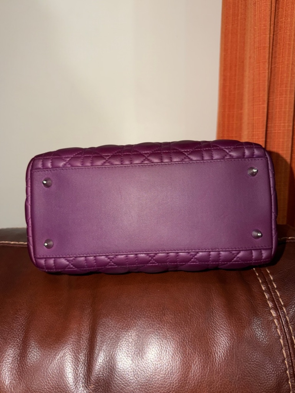 ‼️Authentic Christian Dior Lady Dior Cannage Medium Plum Leather Satchel Bag - Picture 7 of 16